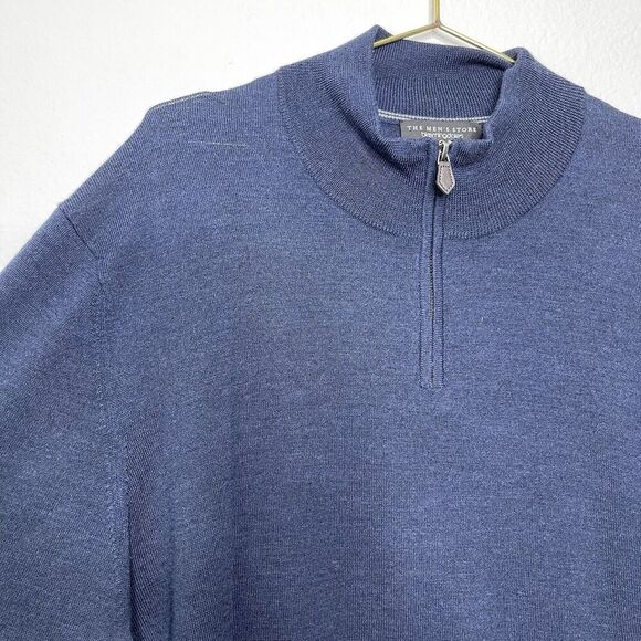 Bloomingdales Mens Merino Wool Sweater XXL Steel Blue 1/4 Zip Lightweight Jumper - Picture 4 of 10